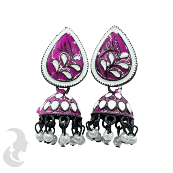 Small Meenakari Jhumkas- Purple Color, Product Code: V-1851