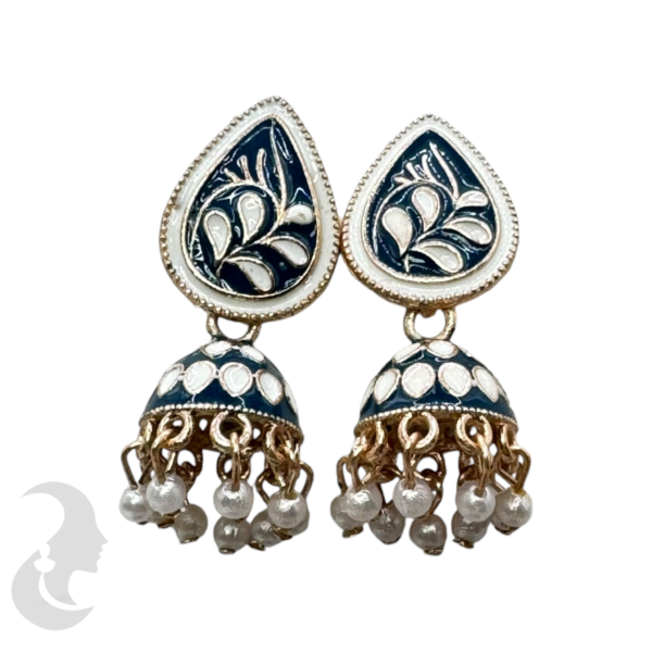 Small Meenakari Jhumkas- Blue Color, Product Code: V-1852