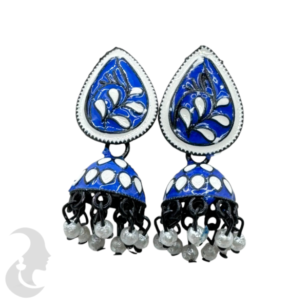 Small Meenakari Jhumkas- Dark Blue Color, Product Code: V-1853