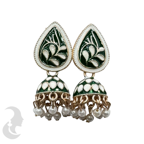 Small Meenakari Jhumkas- Green Color, Product Code: V-1854