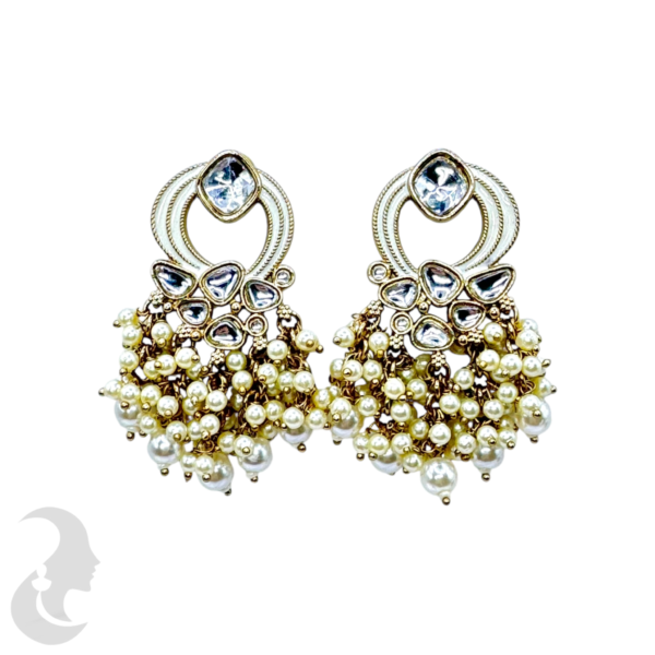 Kundan Stone Earrings- White Hangings, Product Code: V-1817