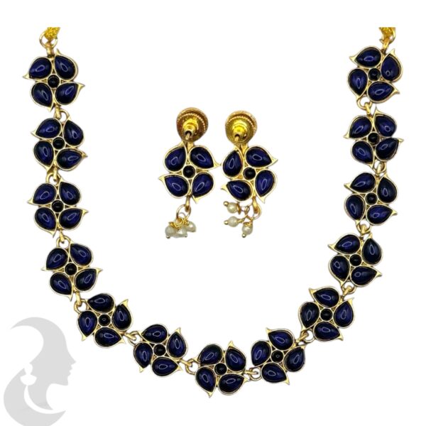 Reversible Necklace Set- Blue & Red Color Stones-Studs, Product Code: V-2156