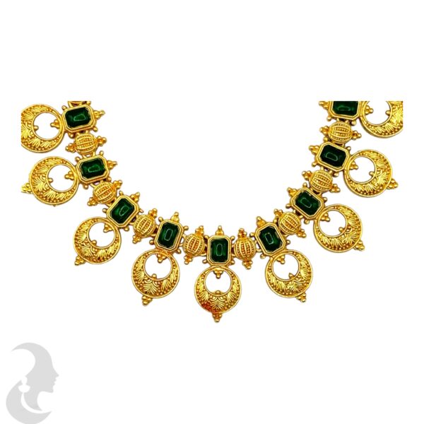 Gold Necklace Set- Green Color Stones- Studs, Product Code: V-2155 - Image 2