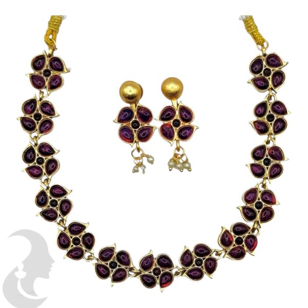 Reversible Necklace Set- Blue & Red Color Stones-Studs, Product Code: V-2156 - Image 2