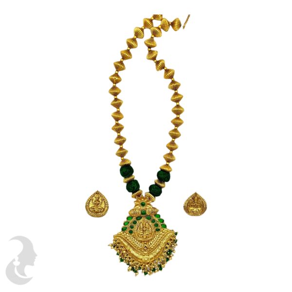 Lakshmi Design- Beads Necklace-Green Color Stones - Studs, Product Code: V-2014