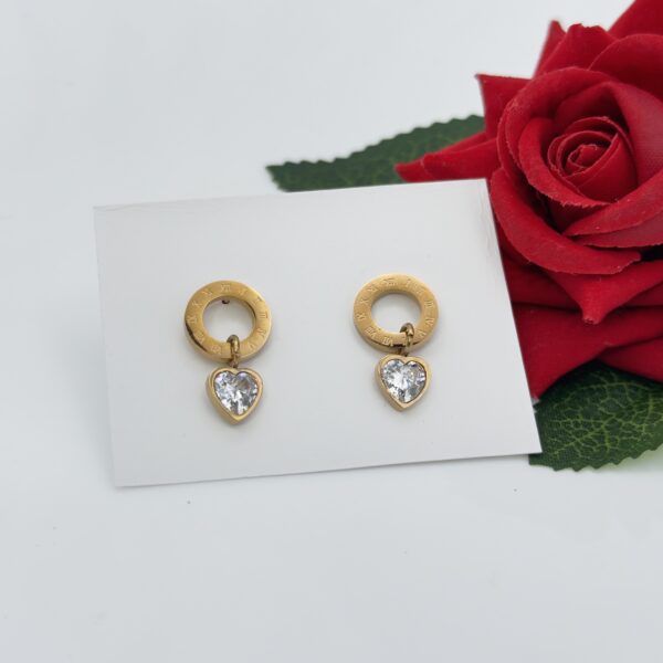 Stainless Steel Rosegold Plated Roman Numerals Mini Heart Stud Earring, Product Code: D-5104