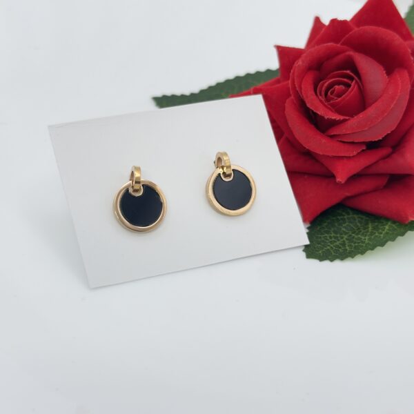 Stainless Steel Rosegold Plated Black Disc Drop Earring-, Product Code: D-5105