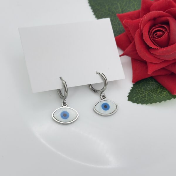 Stainless Steel Silver Plated Evil Eye Hoops Earring, Product Code: D-5106