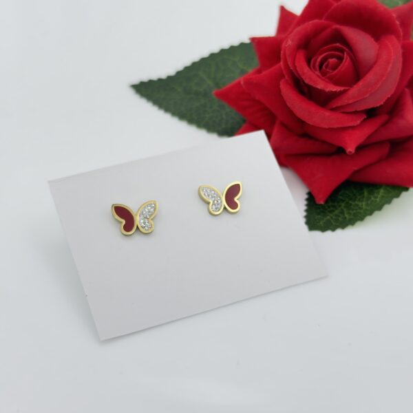 Stainless Steel Rosegold Plated Red/Black Coloured Butterfly Shaped Stud Earring, Product Code: D-5109