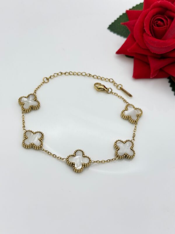 Stainless Steel Clover Bracelet- White Color, Product Code: D-5011