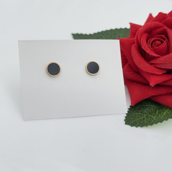 Stainless Steel Rosegold Plated Black Disc Stud Earring, Product Code: D-5113