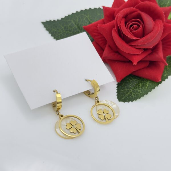 Stainless Steel Gold Plated White Shell Butterfly Designed Hoops Earring, Product Code: D-5114