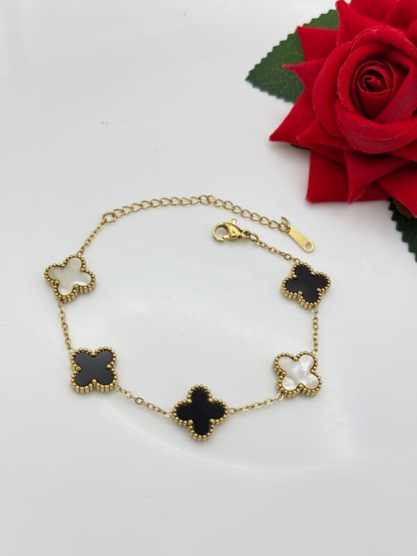 Stainless Steel Clover Bracelet- Black & White Color , Product Code: D-5012