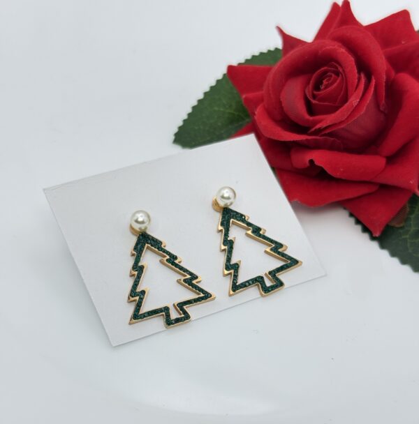 Stainless Steel Rosegold Plated Christmas Tree Drop Earring, Product Code: D-5123