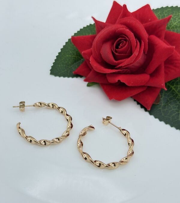 Stainless Steel Rosegold Plated Twisted Hoops Earring, Product Code: D-5125