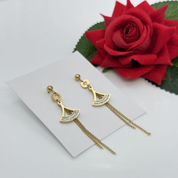 Stainless Steel Gold Plated Tassel Enamel Fan Shaped Drop Earring , Product Code: D-5127