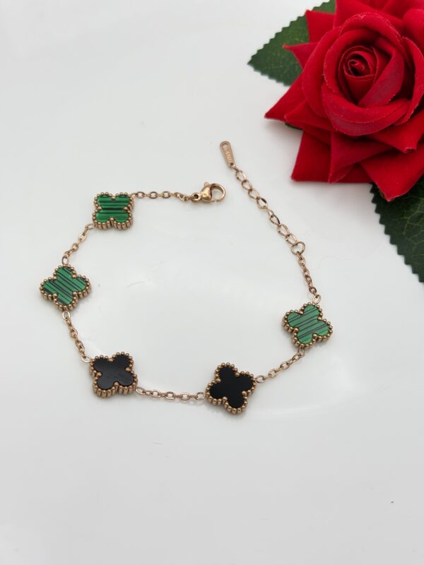 Stainless Steel Clover Bracelet- Black & Green Color , Product Code: D-5013