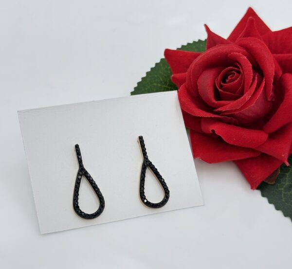 Stainless Steel Rosegold Plated Black Tear Drop Earring, Product Code: D-5132