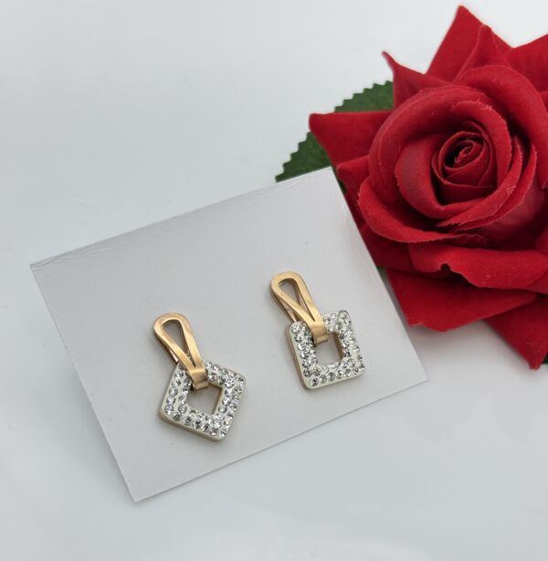 Stainless Steel Rosegold Plated Square Shaped White Coloured Earring, Product Code: D-5133