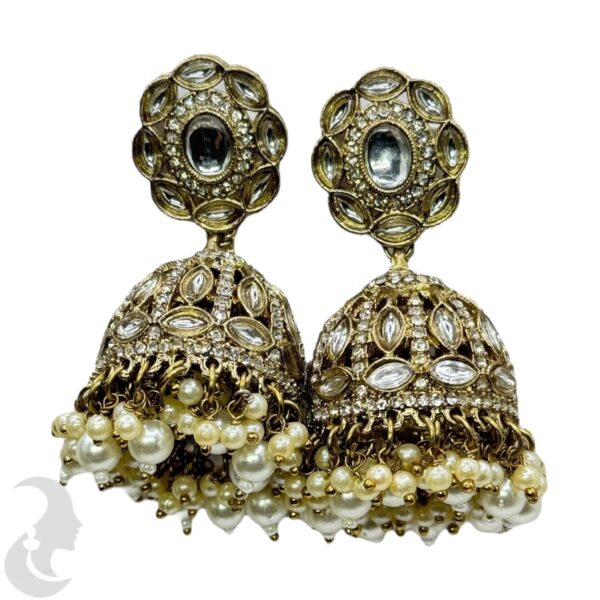 Kundan Jhumka- Plain Color Stone, Product Code: V-2237