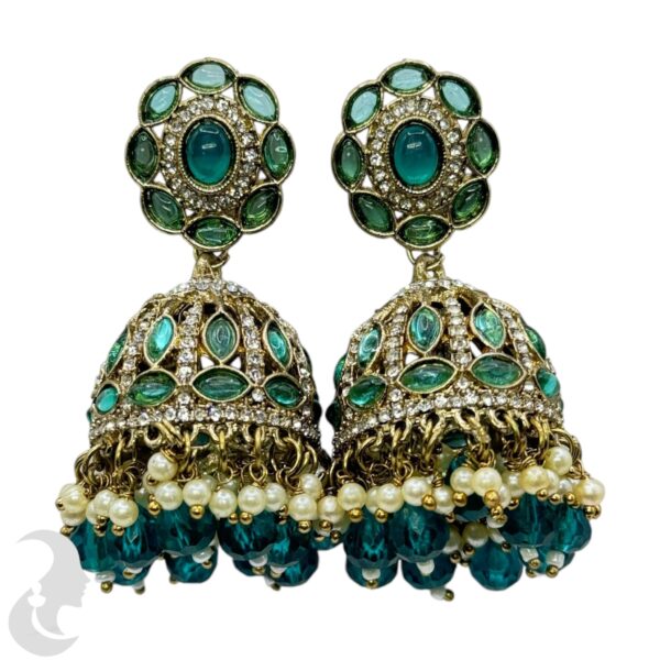 Kundan Jhumka- Peacock Blue Color Stone, Product Code: V-2239