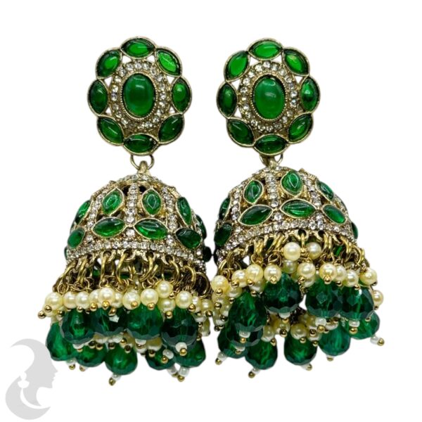 Kundan Jhumka- Green Color Stone, Product Code: V-2240