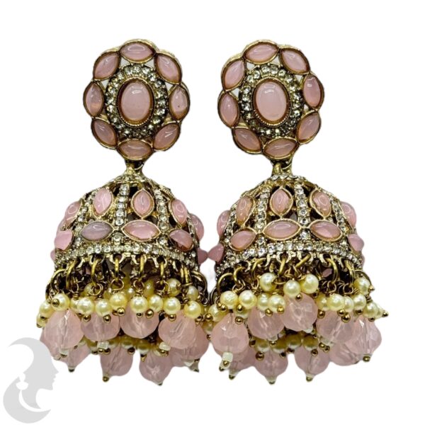 Kundan Jhumka- Baby Pink Color Stone, Product Code: V-2242