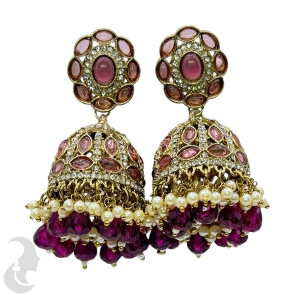 Kundan Jhumka- Dark Purple Color Stone, Product Code: V-2243