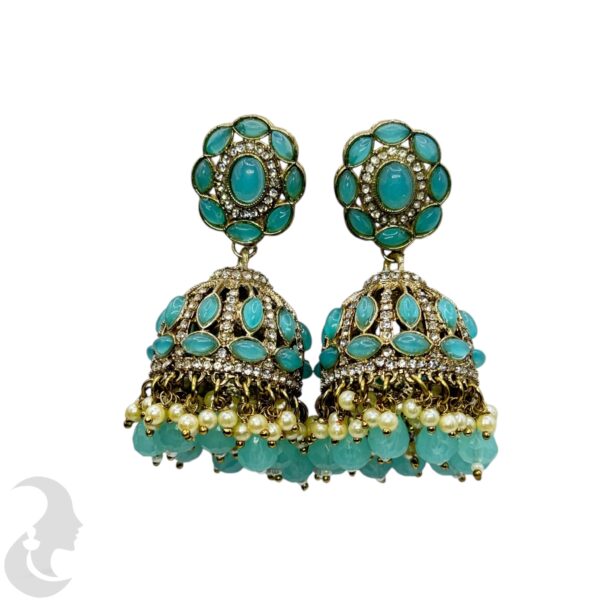 Kundan Jhumka- Light Blue Color Stone, Product Code: V-2244