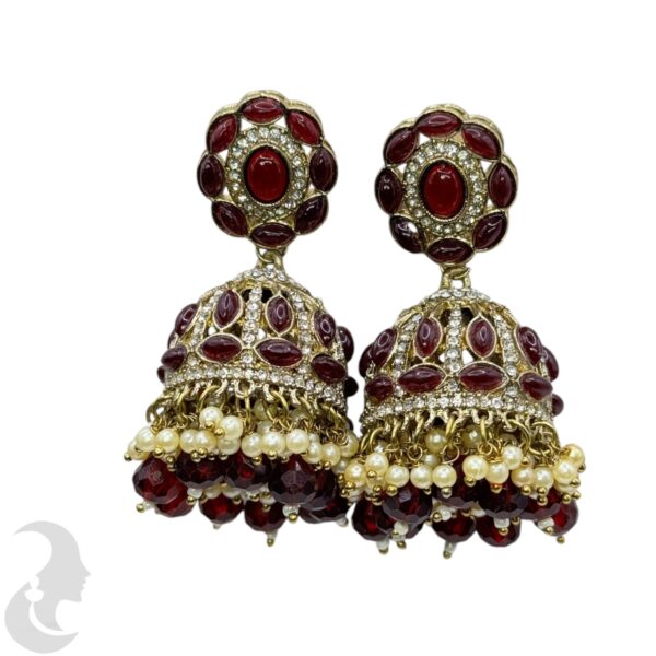 Kundan Jhumka- Maroon Color Stone, Product Code: V-2245