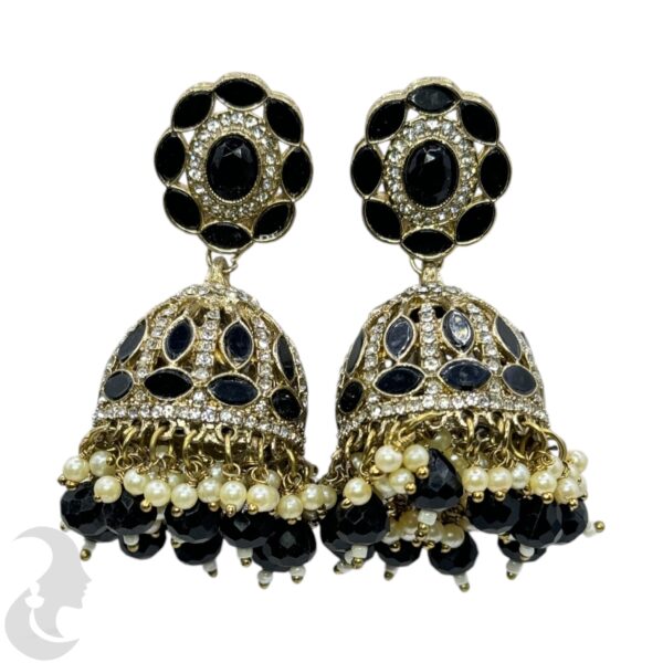 Kundan Jhumka- Black Color Stone, Product Code: V-2246