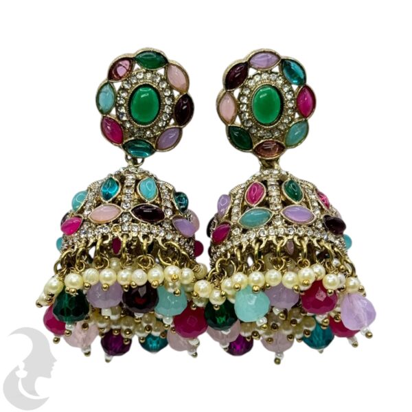 Kundan Jhumka- Multi Color Stone, Product Code: V-2247