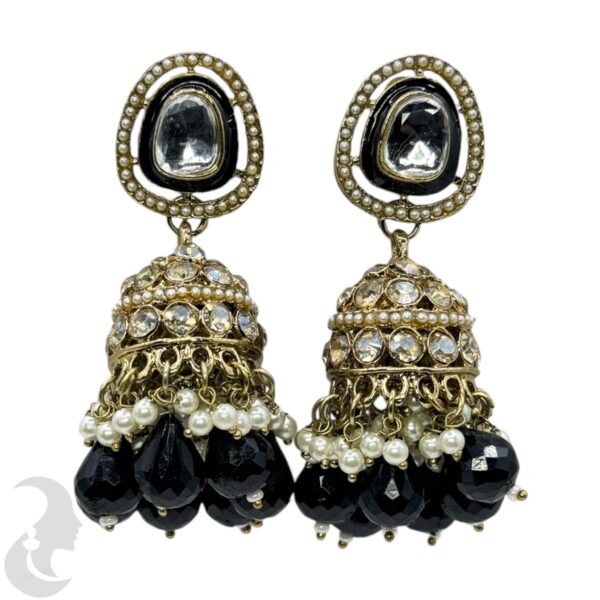 Kundan Jhumka- Black Color Stone, Product Code: V-2248