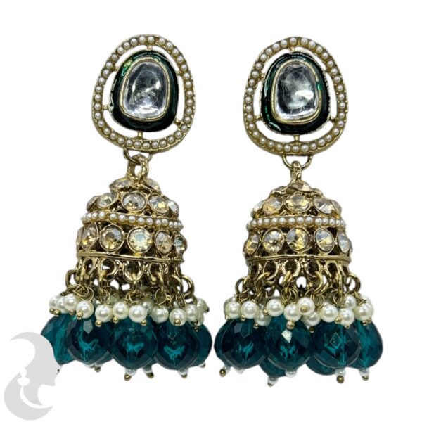 Kundan Jhumka- Peacock Blue Color Stone, Product Code: V-2249