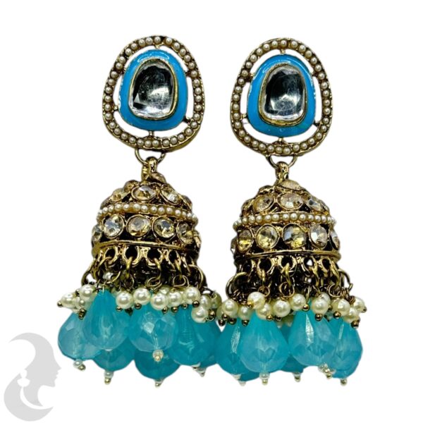 Kundan Jhumka- Light Blue Color Stone, Product Code: V-2250