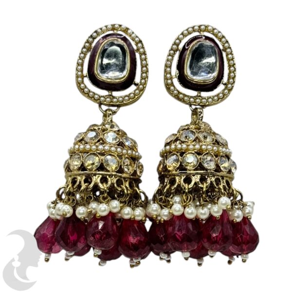 Kundan Jhumka- Light Maroon Color Stone, Product Code: V-2252