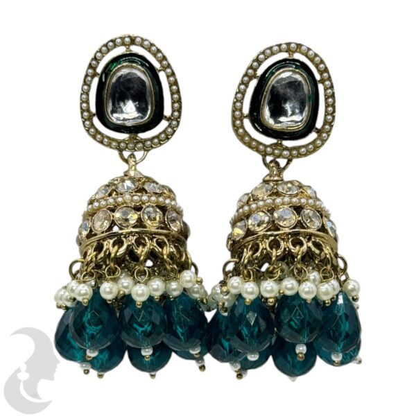 Kundan Jhumka- Peacock Green Color Stone, Product Code: V-2253