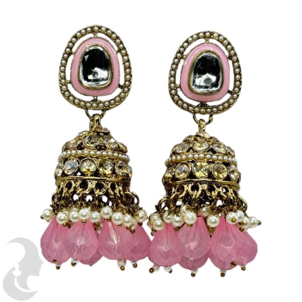 Kundan Jhumka- Baby Pink Color Stone, Product Code: V-2254