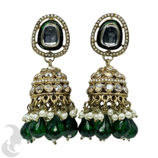 Kundan Jhumka- Green Color Stone, Product Code: V-2255