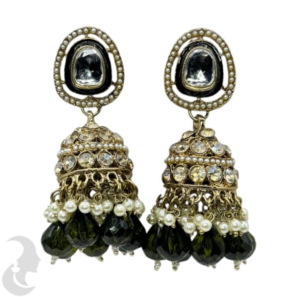 Kundan Jhumka- Mehandi Color Stone, Product Code: V-2256