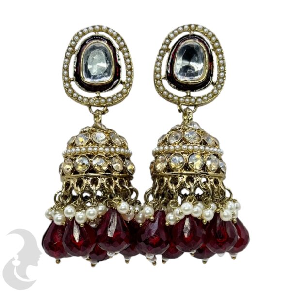 Kundan Jhumka- Dark Maroon Color Stone, Product Code: V-2257