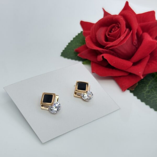 Stainless Steel Rosegold Plated Rhombus Shaped CZ Stud Earring, Product Code: D-5137