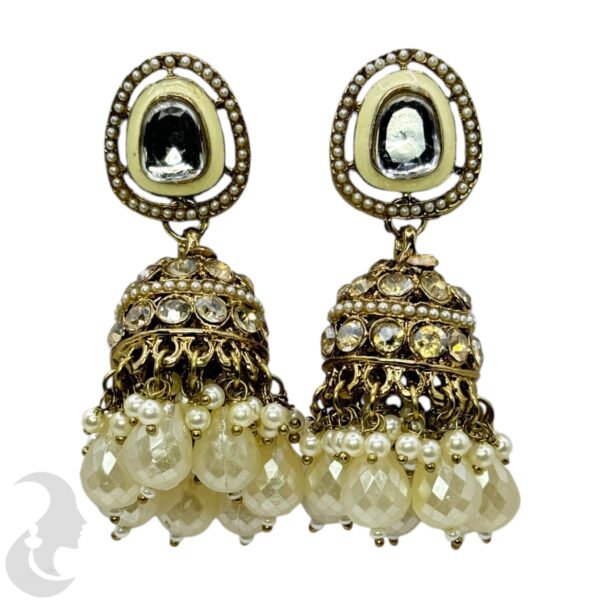 Kundan Jhumka- White Color Stone, Product Code: V-2259