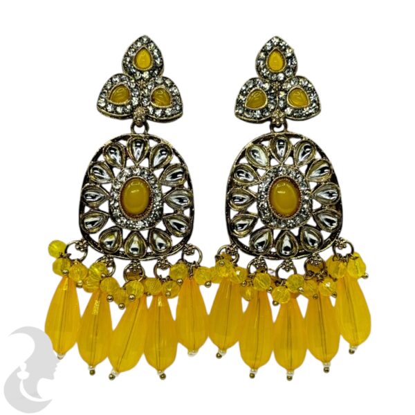 Kundan Hanging Earrings- Yellow Color Stone, Product Code: V-2260