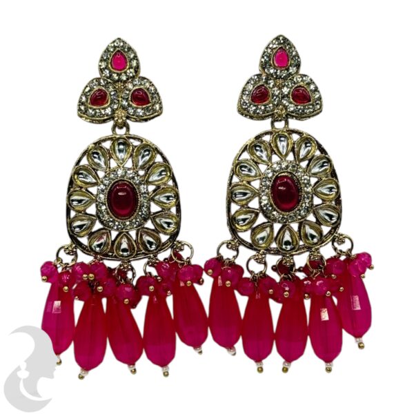 Kundan Hanging Earrings- Pink Color Stone, Product Code: V-2261