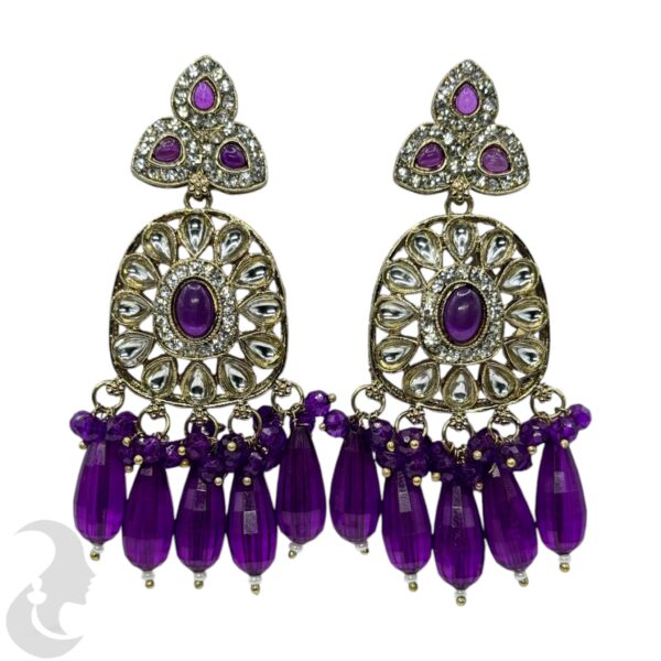 Kundan Hanging Earrings- Violet Color Stone, Product Code: V-2262