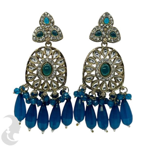 Kundan Hanging Earrings- Blue Color Stone, Product Code: V-2264