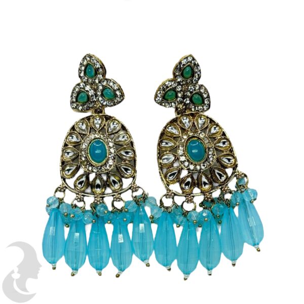 Kundan Hanging Earrings- Sky Blue Color Stone, Product Code: V-2265