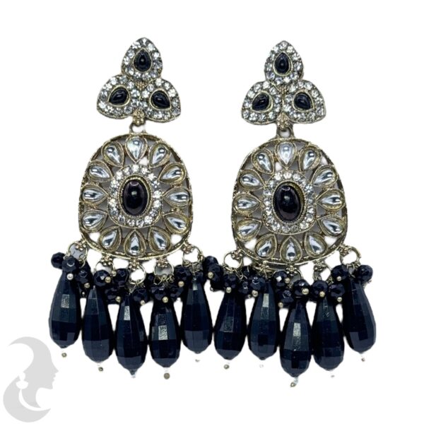 Kundan Hanging Earrings- Black Color Stone, Product Code: V-2266