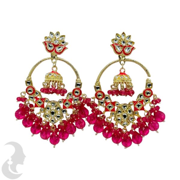 Kundan Hanging Jhumka Earrings - Pink Color Stone, Product Code: V-2271